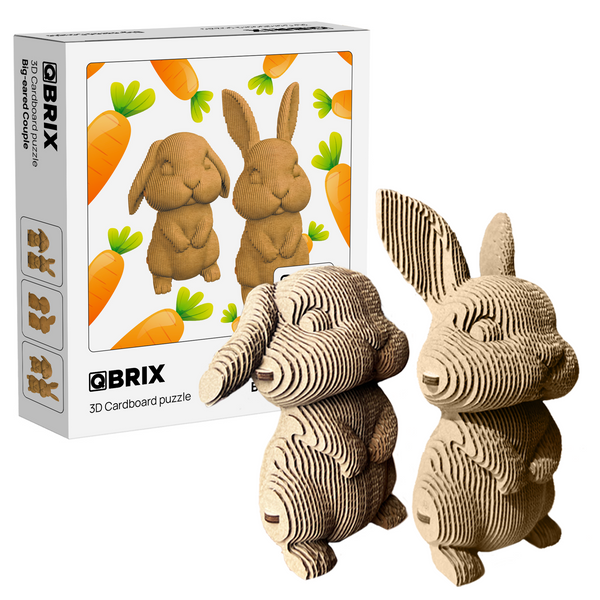 QBRIX 3D Cardboard Puzzle — Bunny Couple Edition