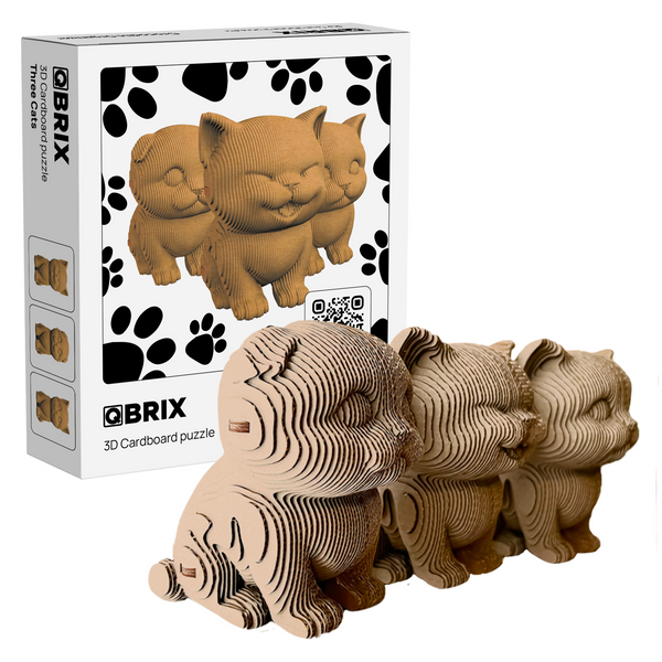 QBRIX 3D Cardboard Puzzle — Three Cats Edition