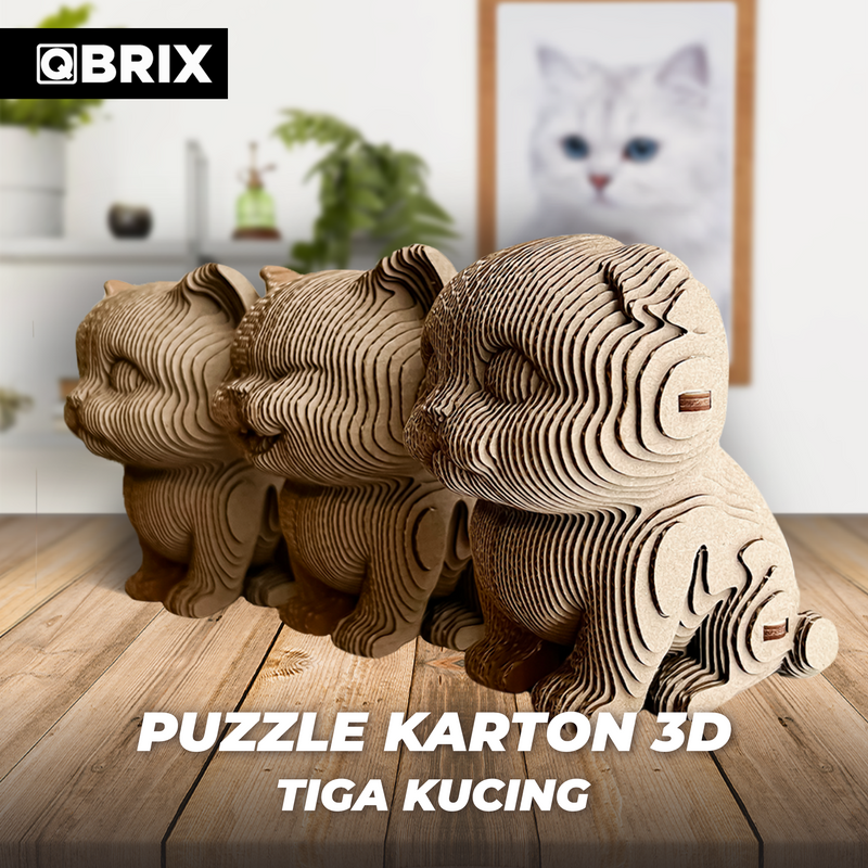 QBRIX 3D Cardboard Puzzle — Three Cats Edition