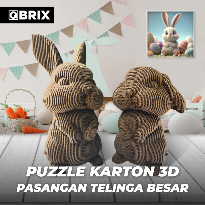 QBRIX 3D Cardboard Puzzle — Bunny Couple Edition