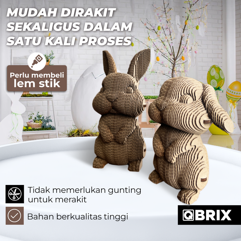 QBRIX 3D Cardboard Puzzle — Bunny Couple Edition