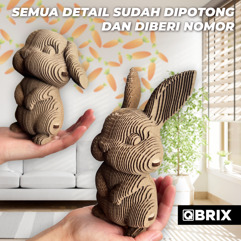 QBRIX 3D Cardboard Puzzle — Bunny Couple Edition