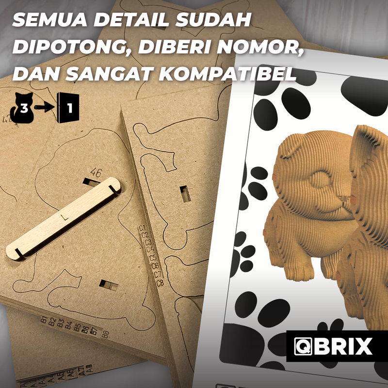 QBRIX 3D Cardboard Puzzle — Three Cats Edition