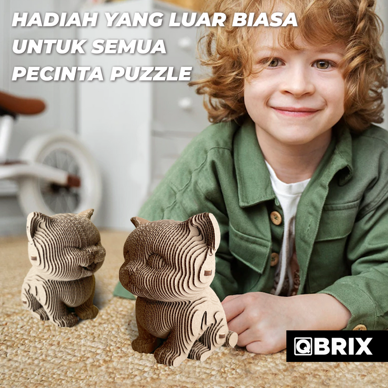 QBRIX 3D Cardboard Puzzle — Three Cats Edition