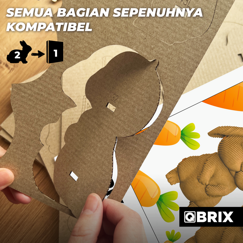 QBRIX 3D Cardboard Puzzle — Bunny Couple Edition