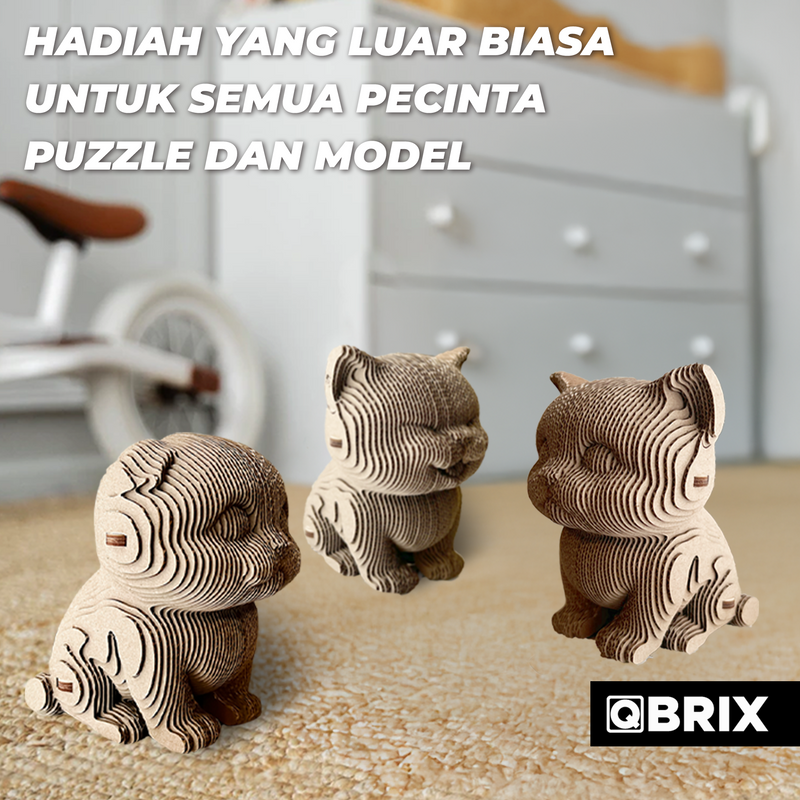 QBRIX 3D Cardboard Puzzle — Three Cats Edition