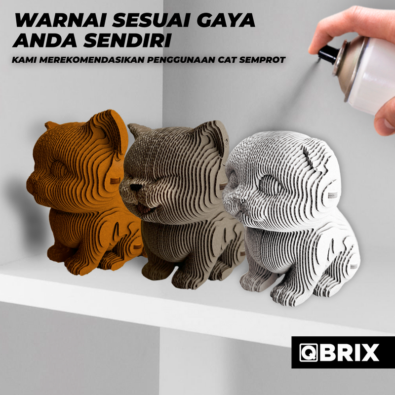 QBRIX 3D Cardboard Puzzle — Three Cats Edition