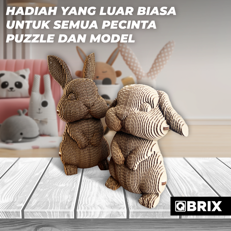 QBRIX 3D Cardboard Puzzle — Bunny Couple Edition
