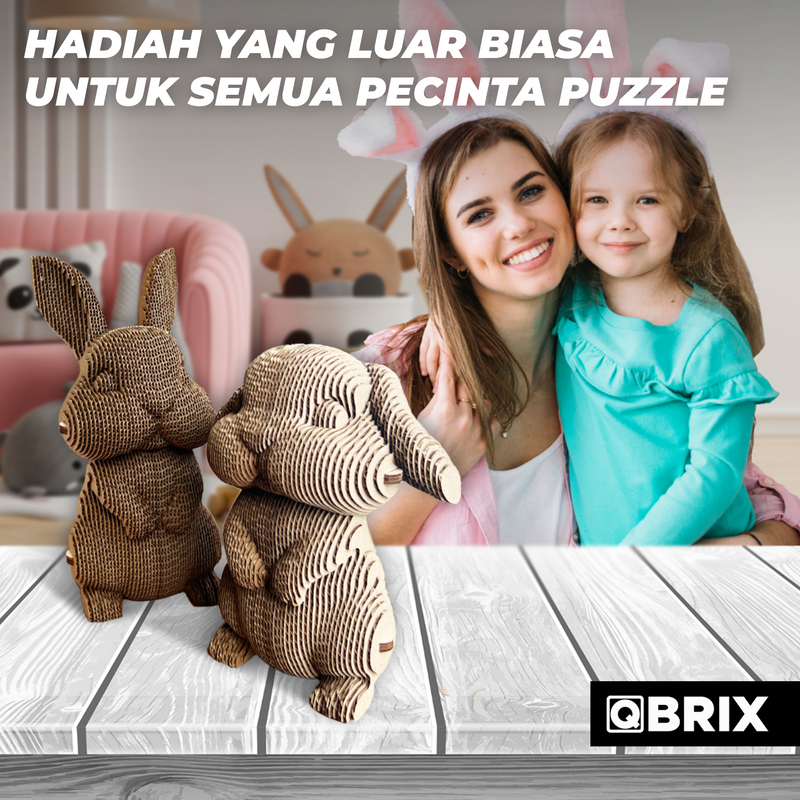QBRIX 3D Cardboard Puzzle — Bunny Couple Edition