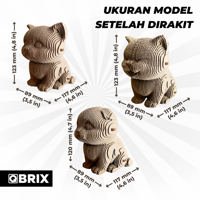 QBRIX 3D Cardboard Puzzle — Three Cats Edition