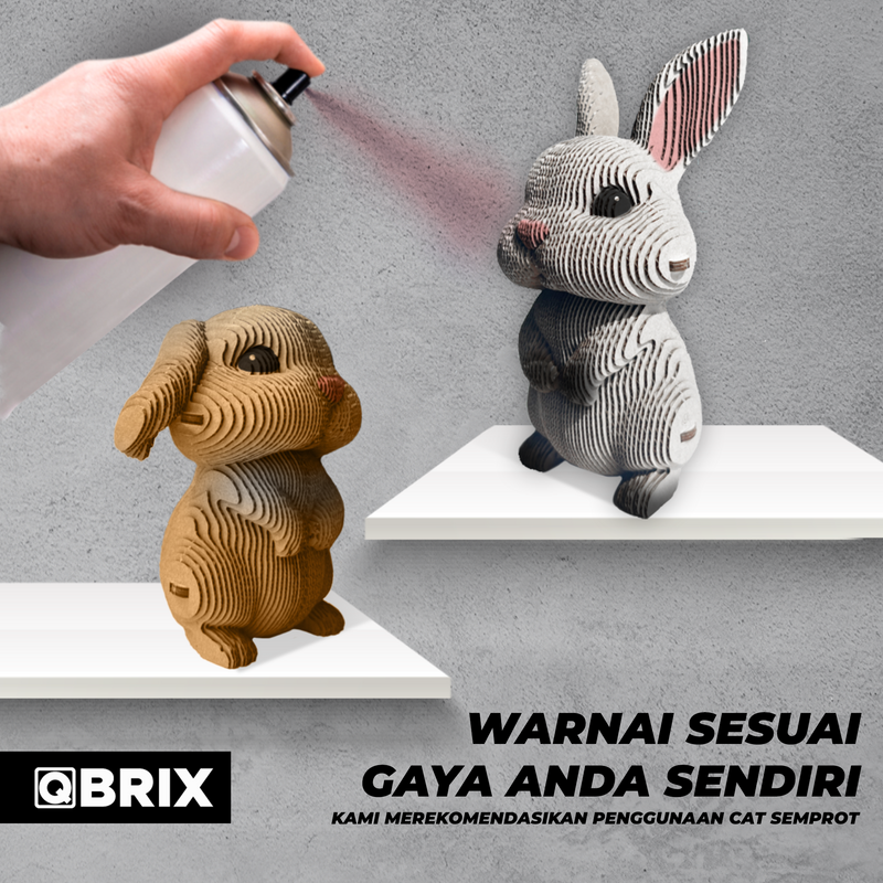 QBRIX 3D Cardboard Puzzle — Bunny Couple Edition