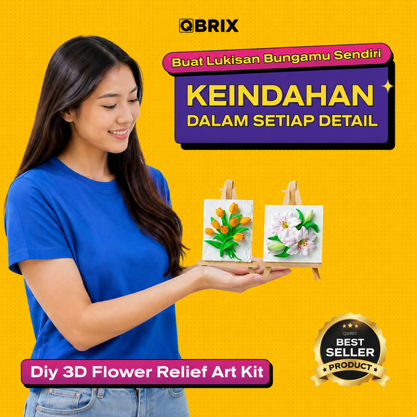 DIY 3D Flower Relief Art Kit – Lukisan Bunga Timbul dengan Mini Easel