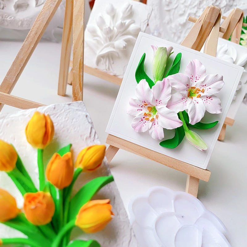 DIY 3D Flower Relief Art Kit – Lukisan Bunga Timbul dengan Mini Easel