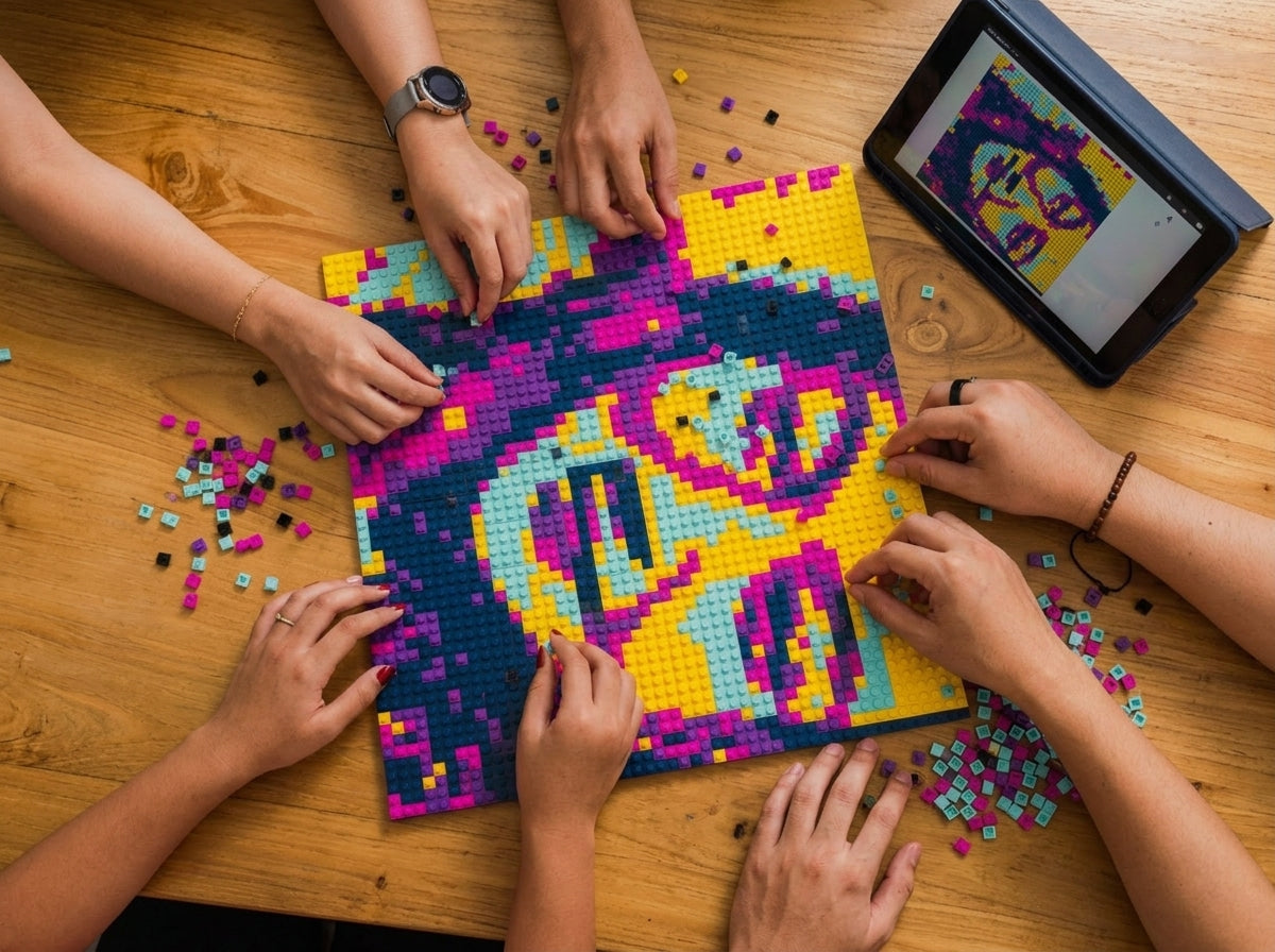 Proses merakit Qbrix — overhead view